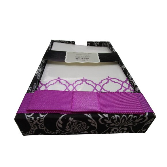 Hallmark Signature Memo Holder 60 Sheet Notepad Black White Box Purple Ribbon N - Picture 6 of 10
